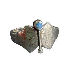 Vintage Opal Sterling Silver Modernist Ring MCM Butterfly 925 Size 7 -‎ 7.5